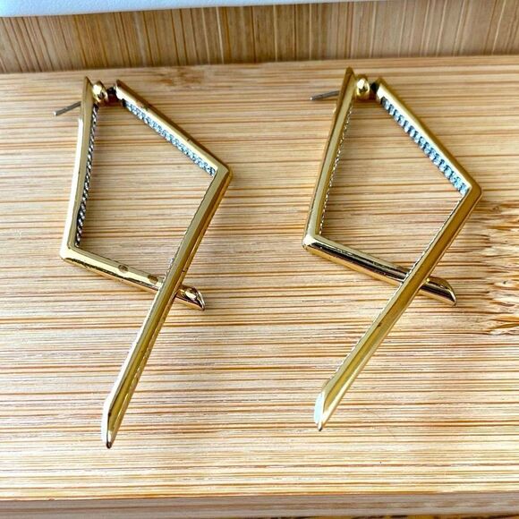Demarson Mini Yana Earrings Gold Pave Asymmetric Drop Earrings. EUC! - Picture 7 of 9